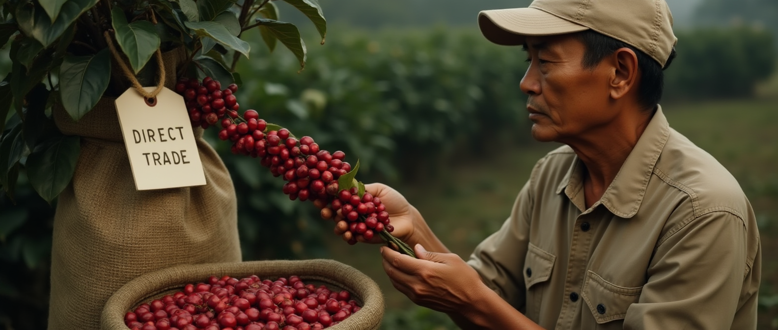 Seorang pekerja di perkebunan kopi di Indonesia